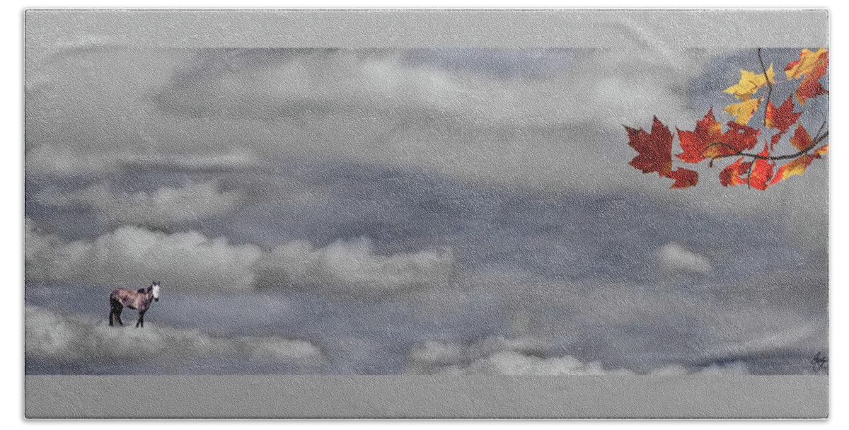 Spirit Beach Towel featuring the photograph Spirit Pony in a Maple Sky by Wayne King
