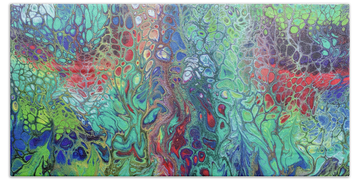 Poured Acrylic Beach Towel featuring the painting Spring Rush by Lucy Arnold