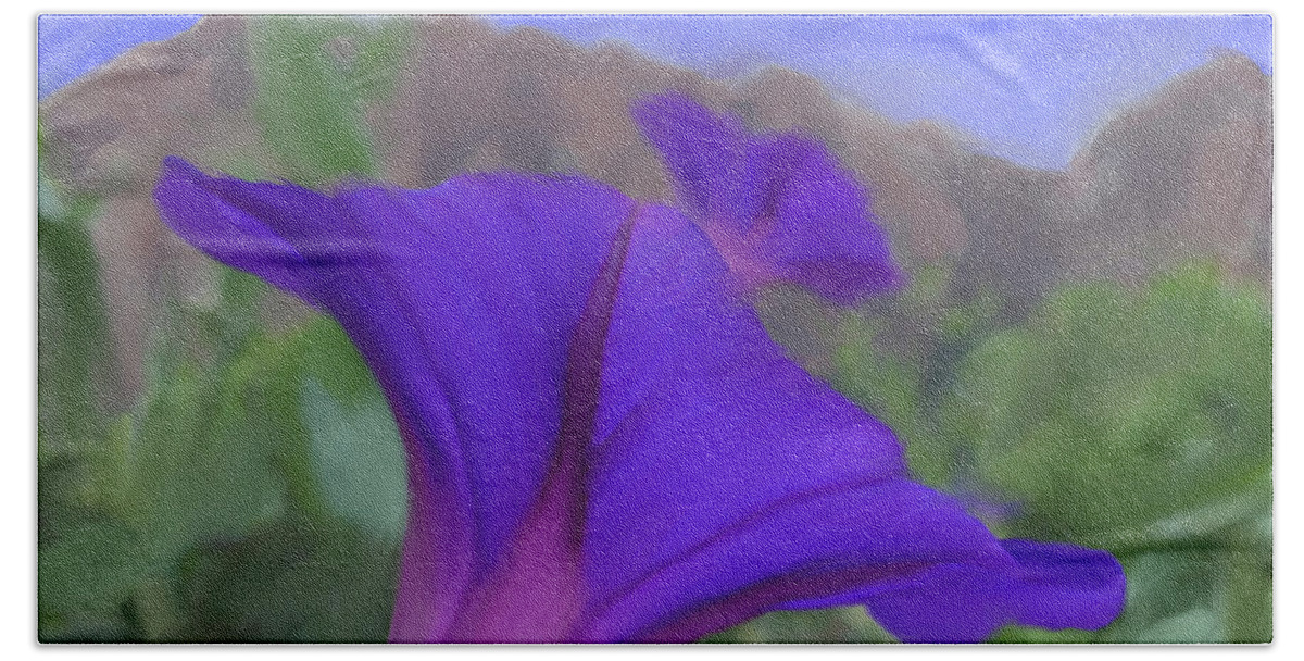 Morning Glory Beach Towel featuring the mixed media Springdale Morning Glory by Jonathan Thompson