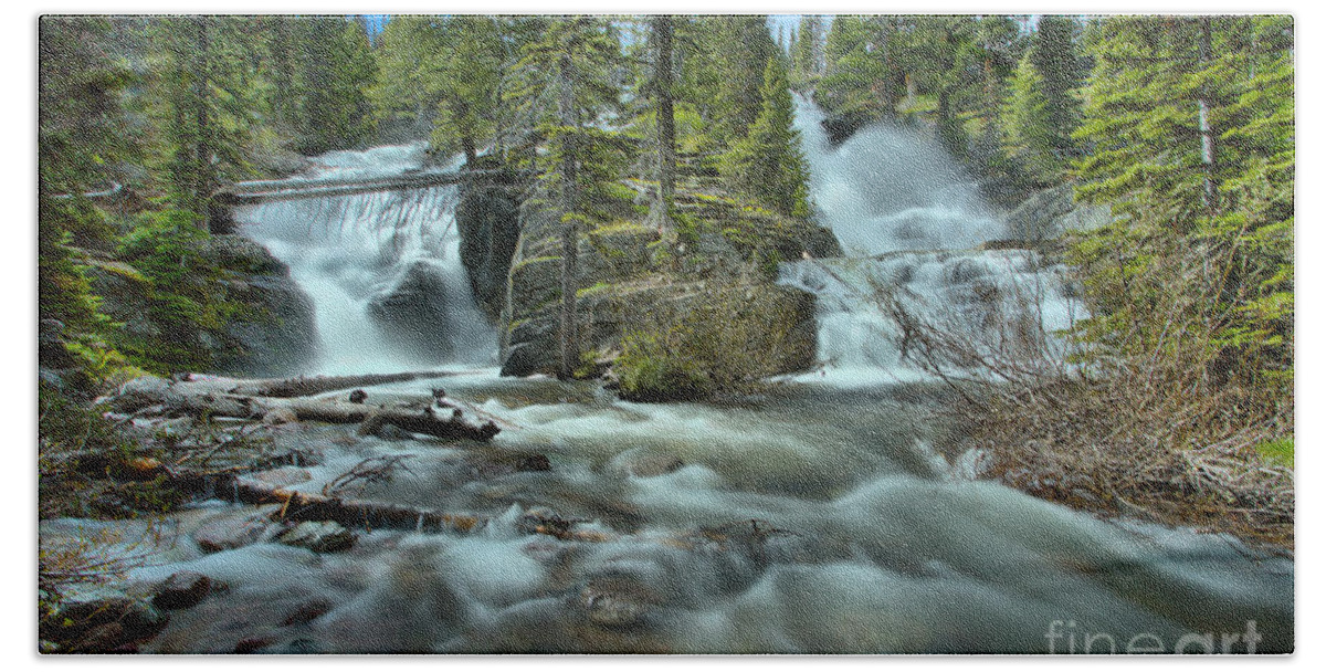 Twin Falls Beach Towel featuring the photograph Springtime At Glacier Twin Falls by Adam Jewell