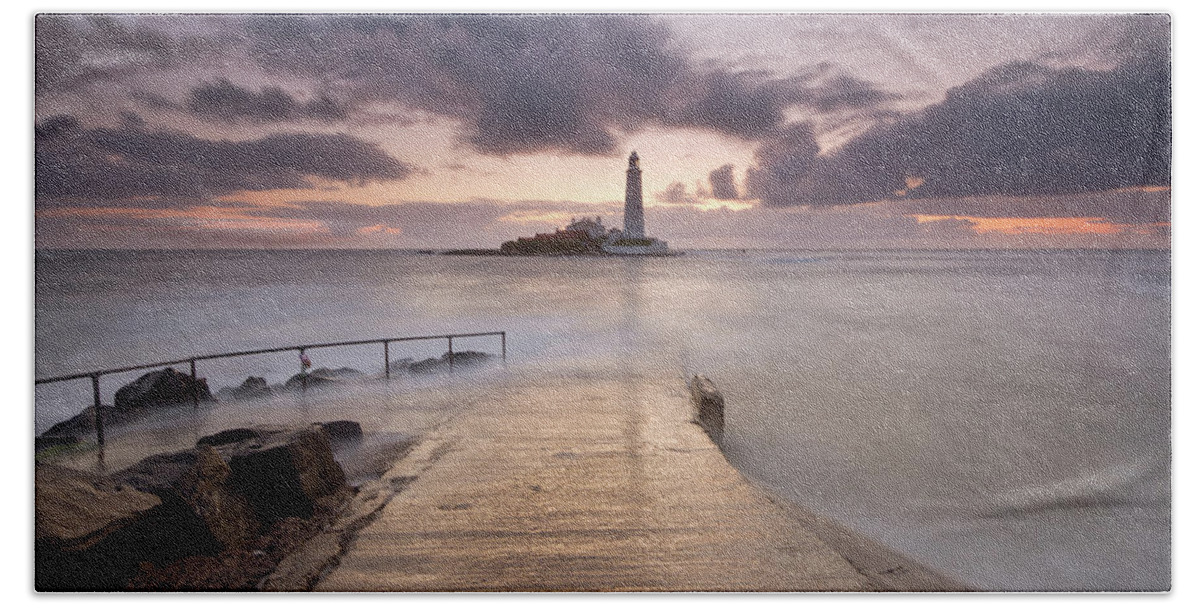 Sunrise Beach Towel featuring the photograph St Mary's Lighthouse by Anita Nicholson