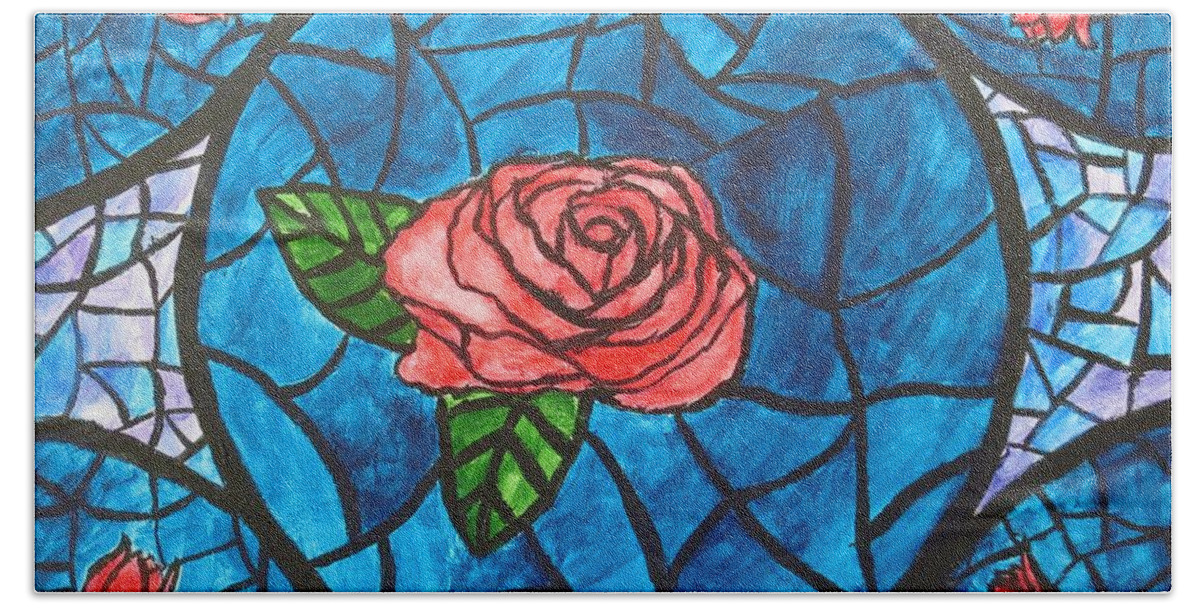  Beach Towel featuring the painting Stained Glass Roses by C E Dill