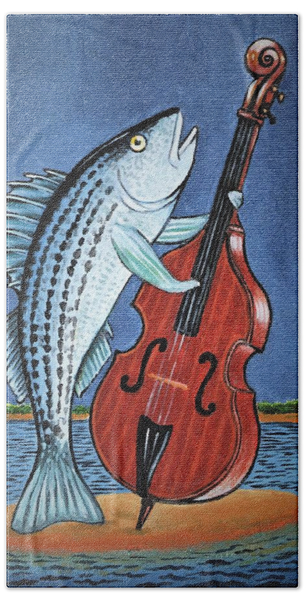 Fish Beach Towel featuring the painting Stand Up striped Bass with Stand Up Striped Bass by James RODERICK