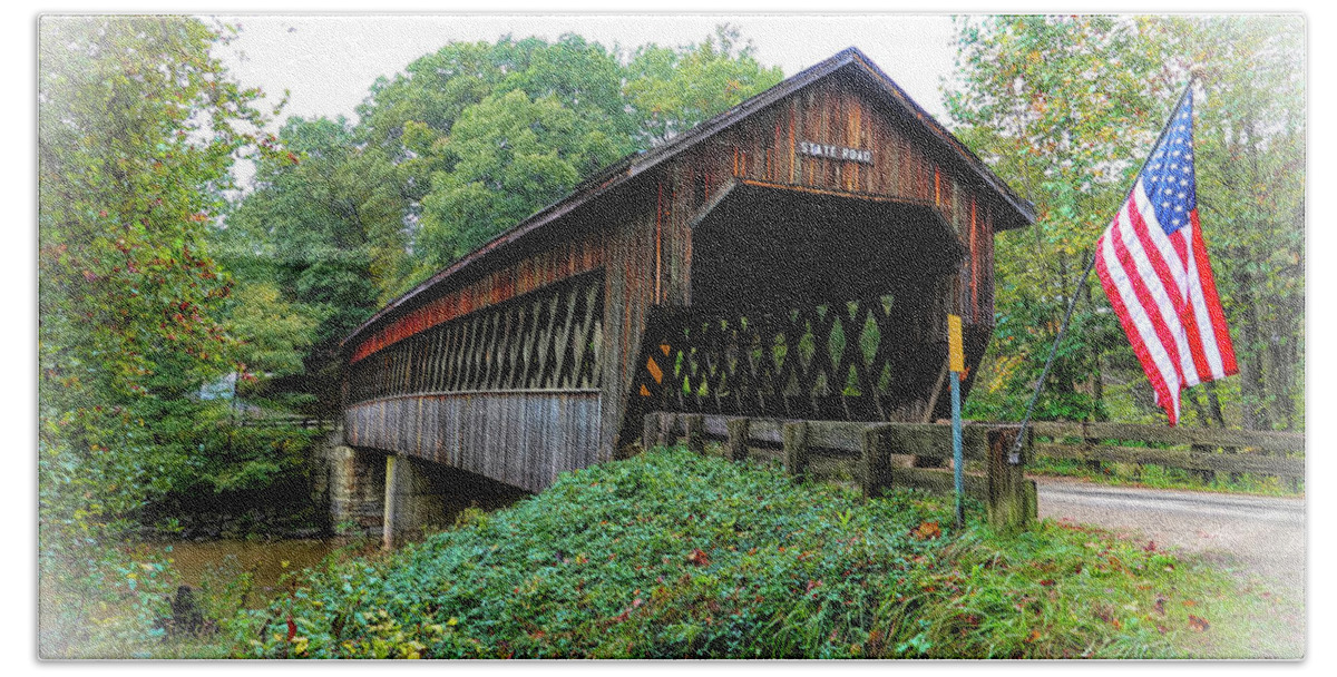 Landscape Beach Towel featuring the photograph State Road Covered Bridge by Lena Wilhite