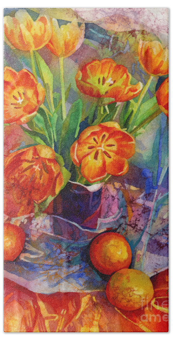 Tulip Beach Towel featuring the painting Still Life in Orange by Hailey E Herrera