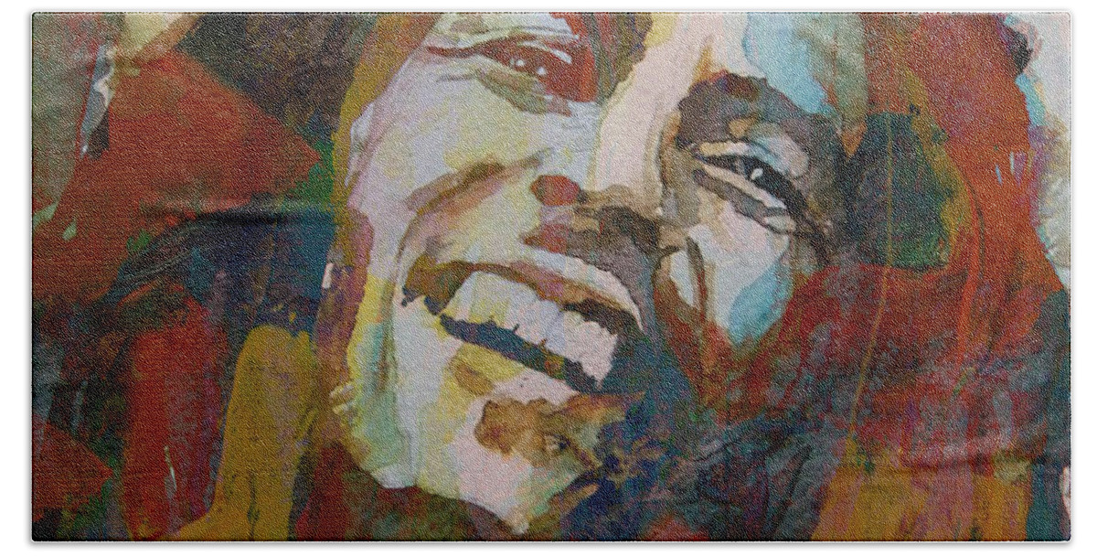 Bob Marley Beach Towel featuring the painting Stir It Up - Retro - Bob Marley by Paul Lovering