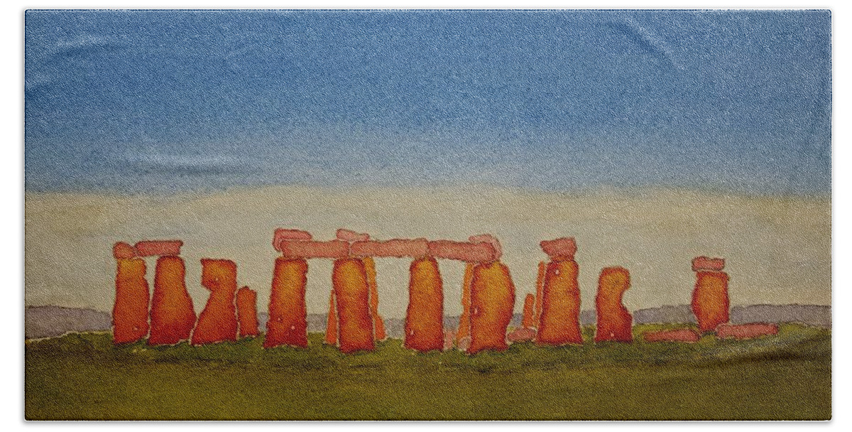 Watercolor Beach Towel featuring the painting Stones of Lore by John Klobucher