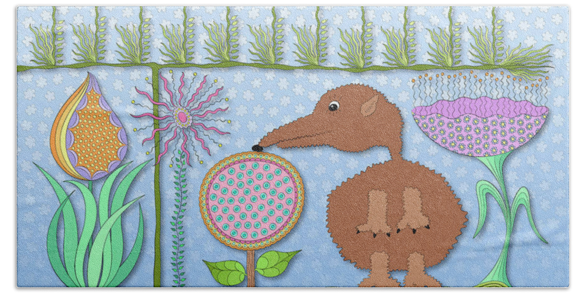 Enlightened Animals Beach Towel featuring the digital art Stop And Smell The Flowers by Becky Titus