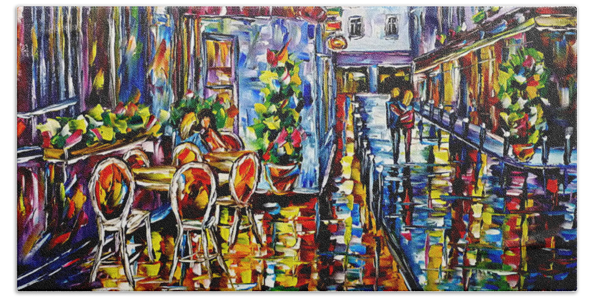 Parisian Cafe Beach Towel featuring the painting Street Cafe In Paris I by Mirek Kuzniar
