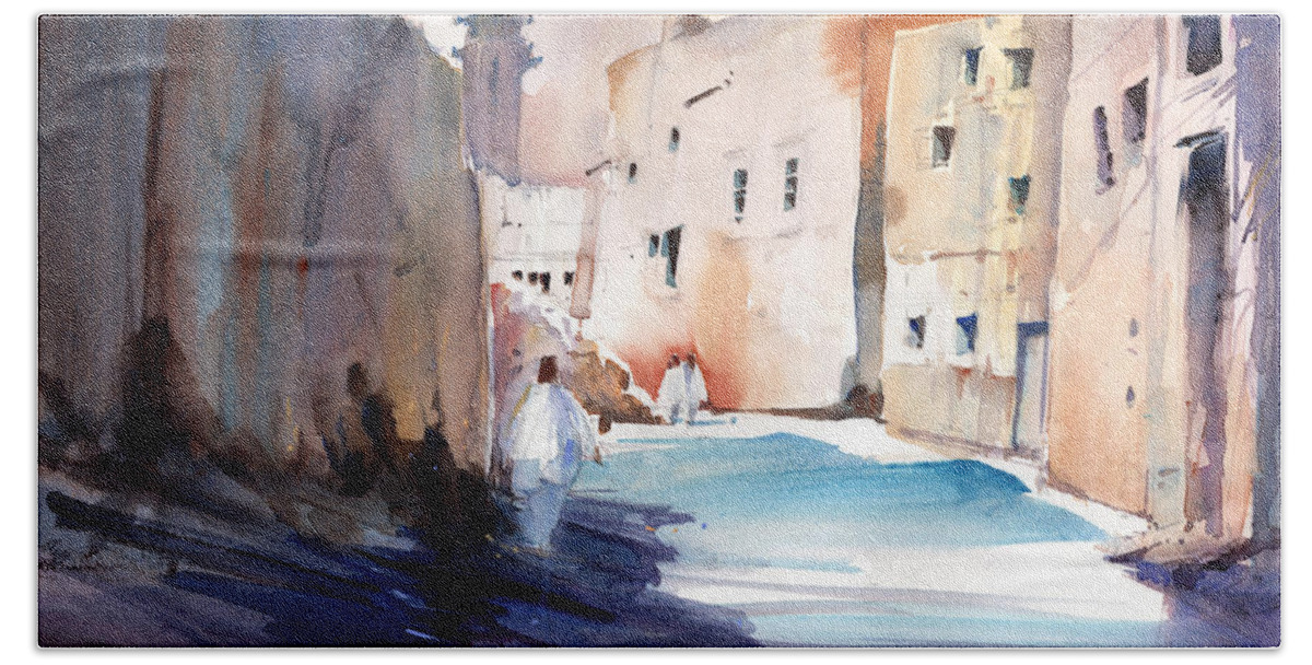 Visco Beach Sheet featuring the painting Street Rubble in Riyadh by P Anthony Visco