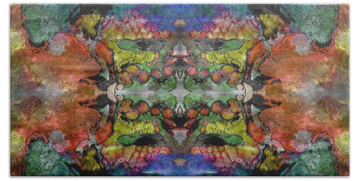 Abstract Beach Towel featuring the mixed media Stylized symmetry by Jolanta Anna Karolska