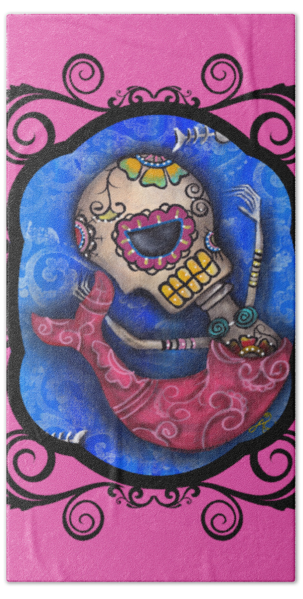 Day Of The Dead Beach Towel featuring the painting Sugar Skull Mermaid by Abril Andrade