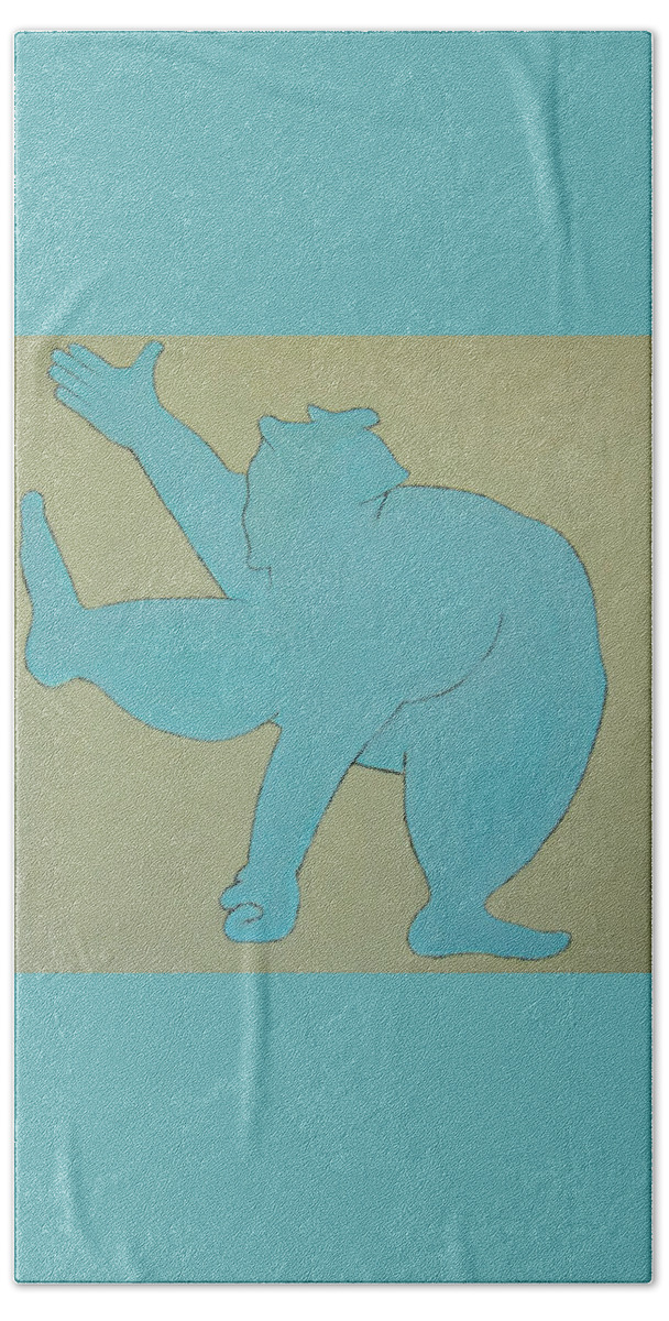 Figurative Abstract Beach Sheet featuring the painting Sumo Wrestler In Blue by Ben and Raisa Gertsberg