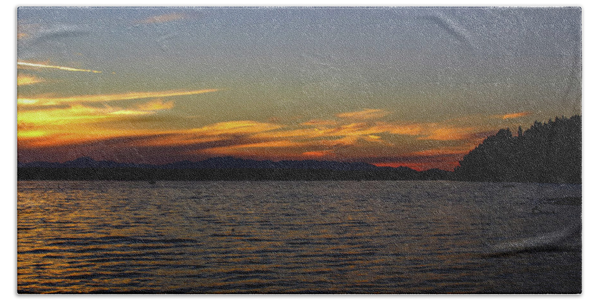 Landscape Beach Towel featuring the photograph Sun setting on Puget Sound ss1 by Cathy Anderson