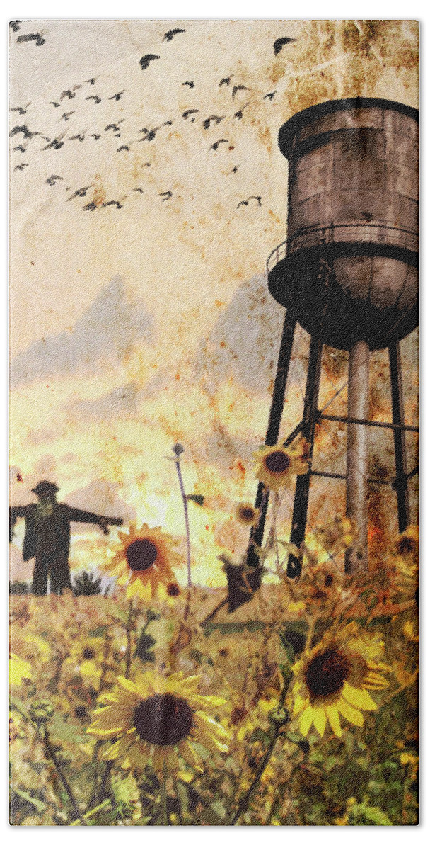 Jason Casteel Beach Sheet featuring the digital art Sunflowers At Dusk by Jason Casteel