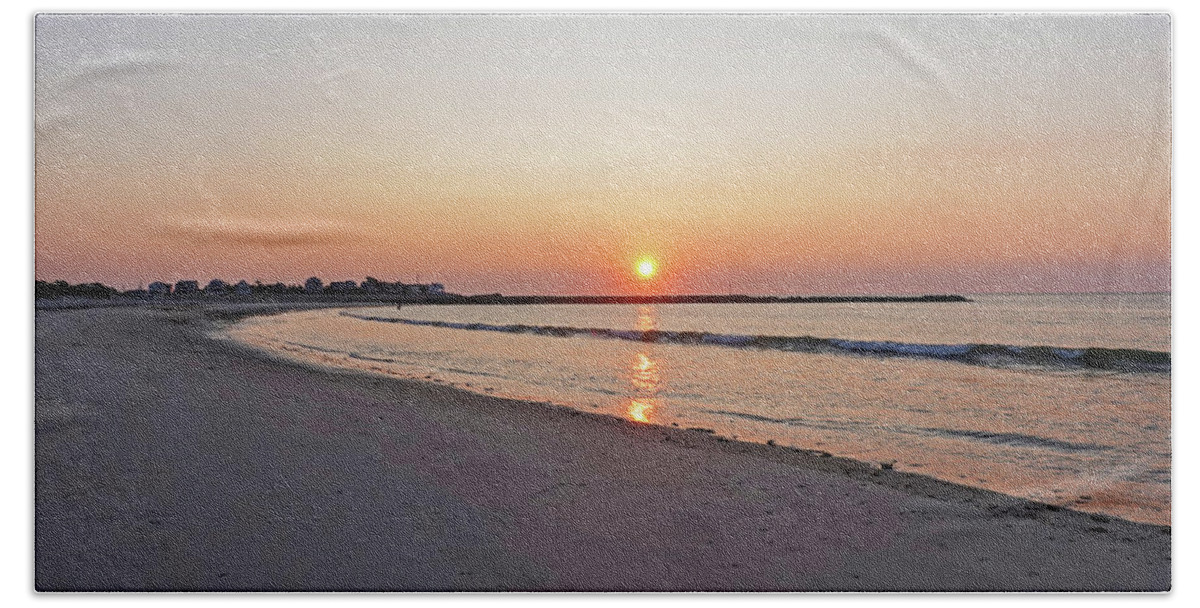 Marshfield Beach Towel featuring the photograph Sunrise on Green Harbor Beach Marshfield MA Golden Sky by Toby McGuire