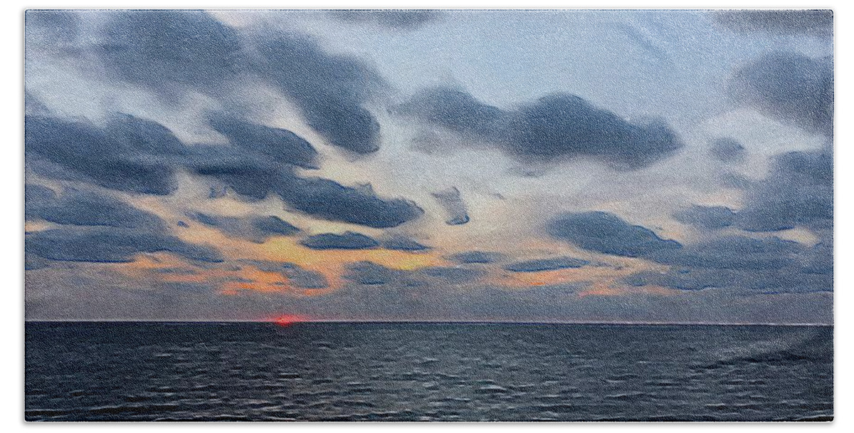Brushstroke Beach Towel featuring the photograph Sunset at Lake Michigan by Jori Reijonen