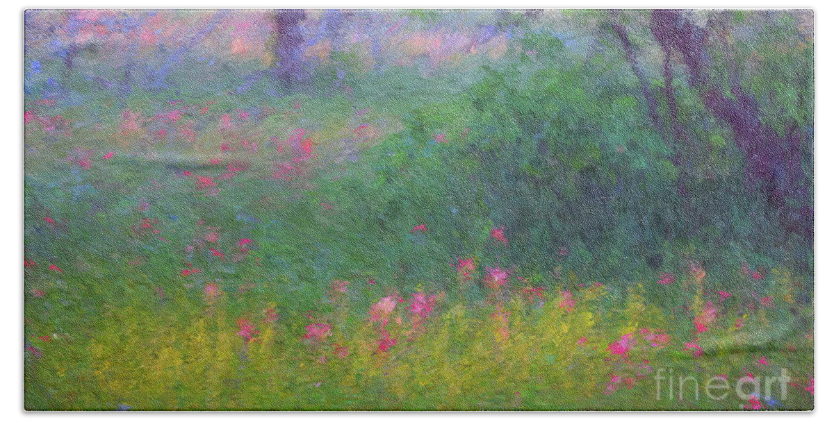 Impressionism Beach Sheet featuring the digital art Sunset in Flower Meadow by Sharon Beth