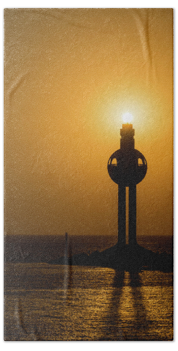 Lighthouse Beach Towel featuring the photograph Sunset in Port Jeddah, Saudi Arabia by William Dickman