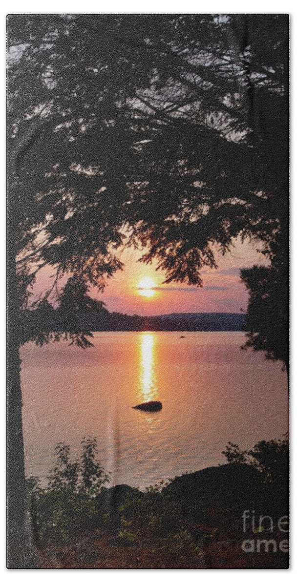 Sunset Beach Towel featuring the photograph Sunset on the Rock by Karin Pinkham