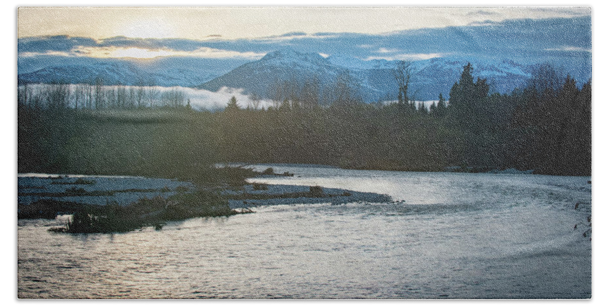 Kitimat Beach Towel featuring the photograph Sunset over the Kitimat River by Mark Duehmig