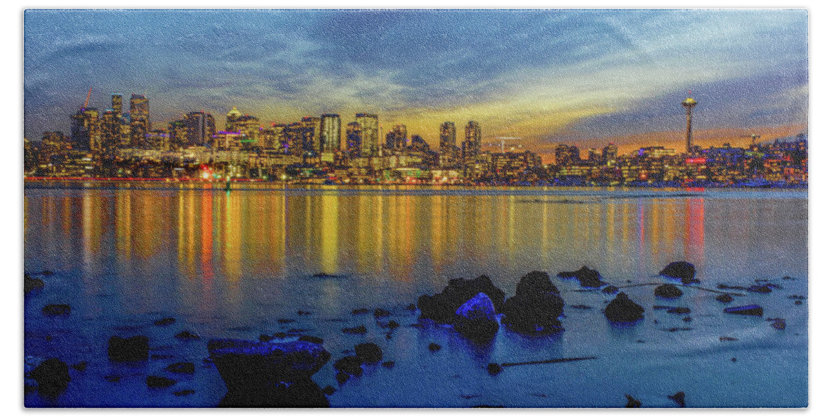 Gas Works Park Beach Towel featuring the photograph Seattle Sunset Reflections by Emerita Wheeling