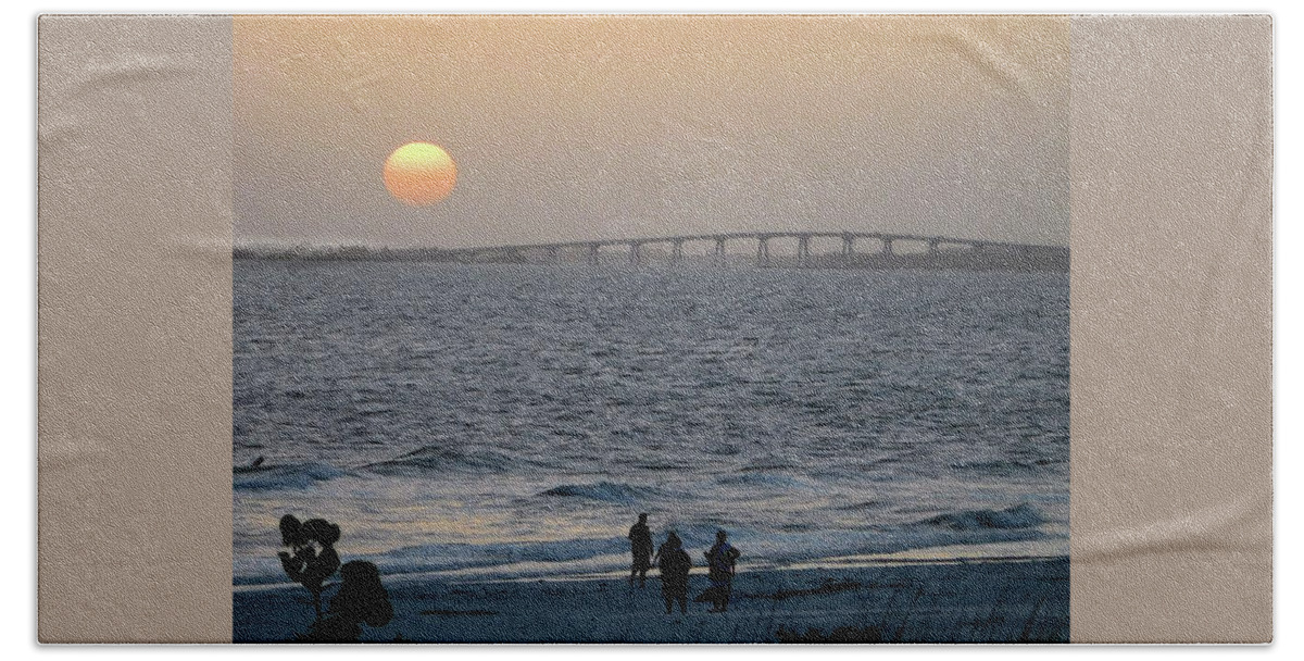 Sunset Beach Towel featuring the photograph Sunset Sanibel Causeway by Karen Stansberry
