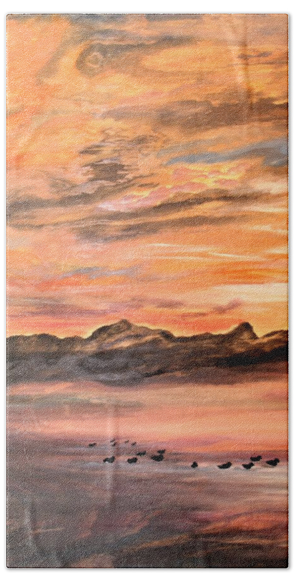 Canvas Beach Towel featuring the painting Sunset with Guests by Barbara Donovan