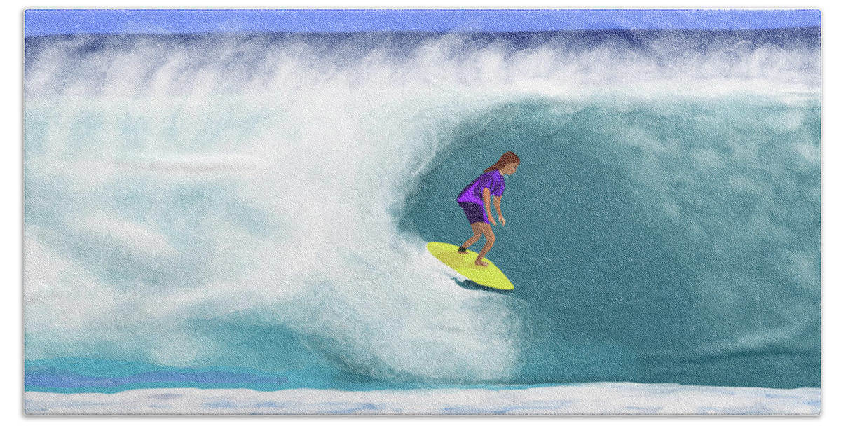 Surfer Girl Beach Towel featuring the digital art Surfer Girl by Annette M Stevenson