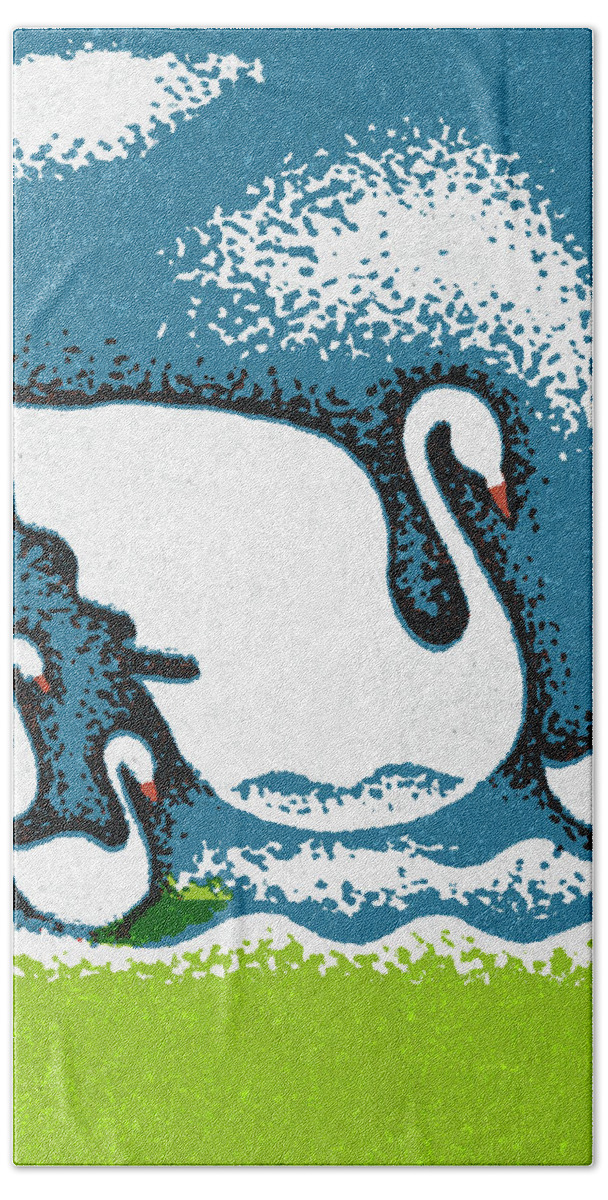 Animal Beach Towel featuring the drawing Swans by CSA Images