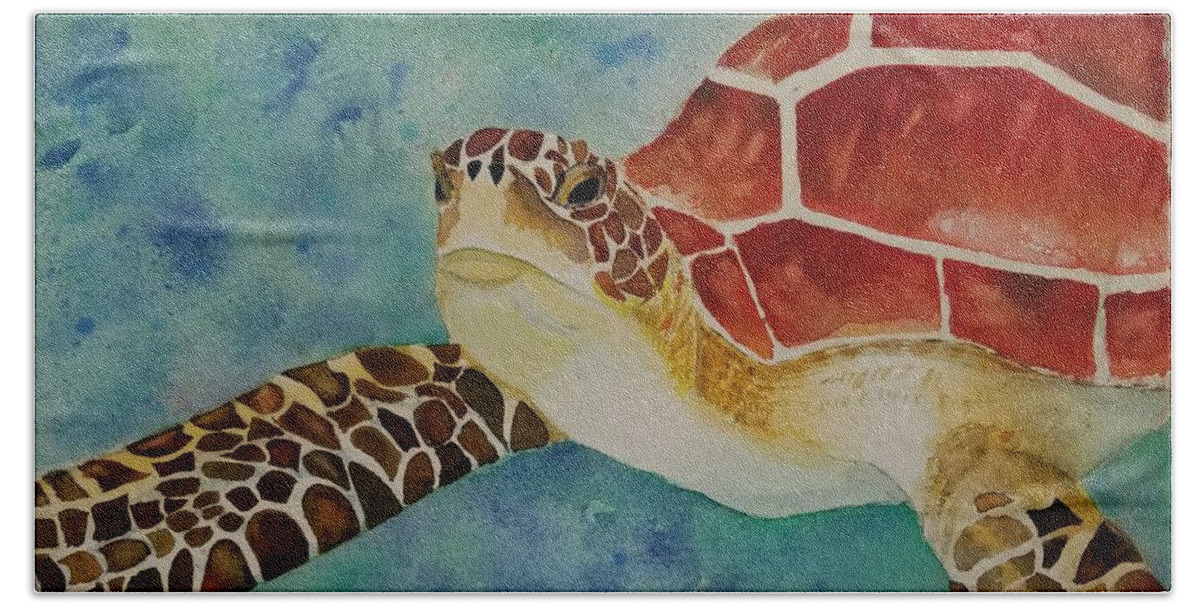 Turtle Beach Towel featuring the painting Taking a Swim by Ann Frederick
