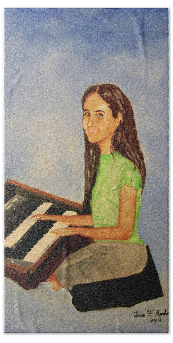 Organ Beach Towel featuring the painting Talented Youth by Luis F Rodriguez