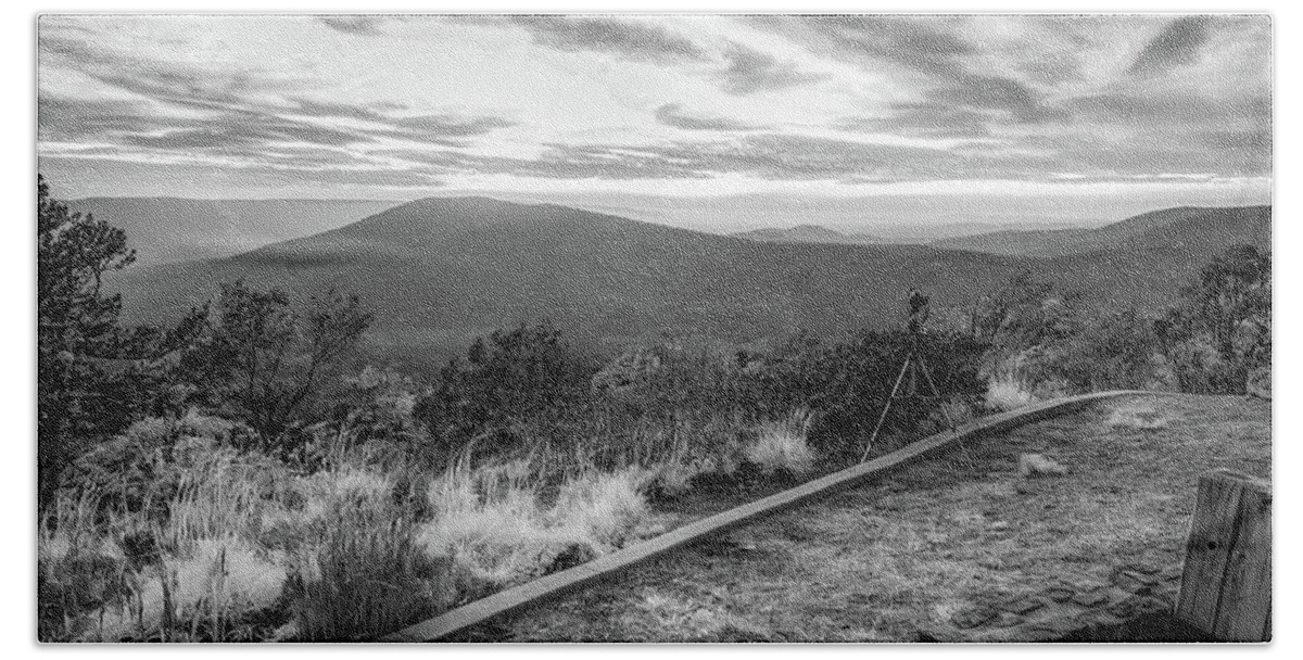 America Beach Towel featuring the photograph Talimena Scenic Byway Overlook - Oklahoma Ouachita Mountain Landscape BW by Gregory Ballos