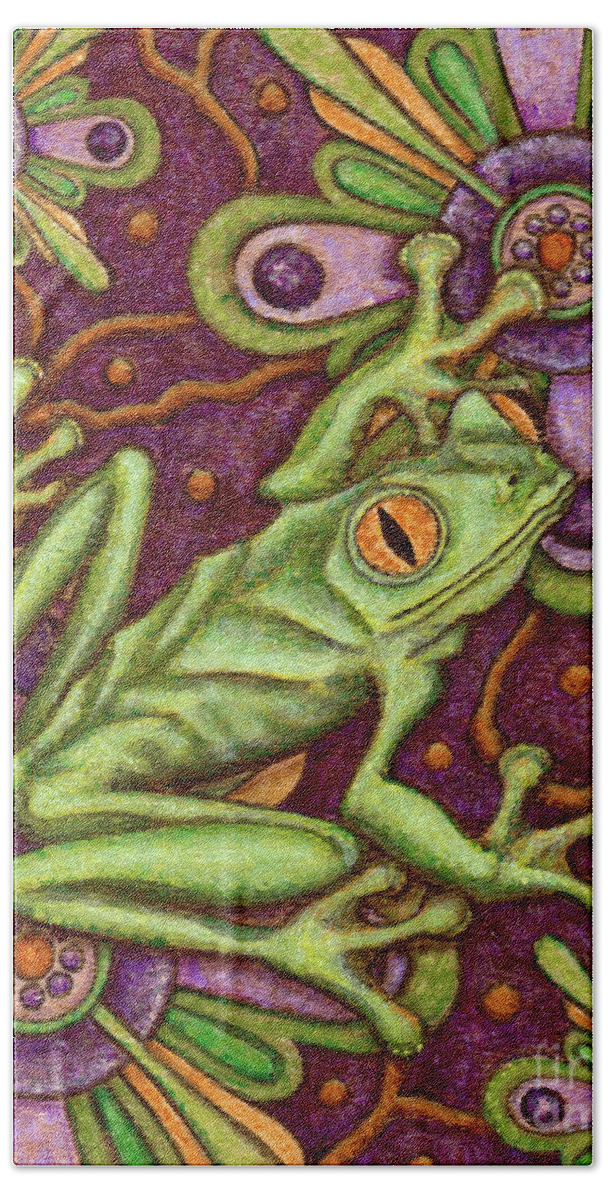 Frog Beach Towel featuring the painting Tapestry Frog by Amy E Fraser