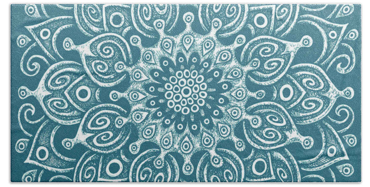 Boho Beach Towel featuring the drawing Tapestry Square 24 Sea Creature Blue by Amy E Fraser