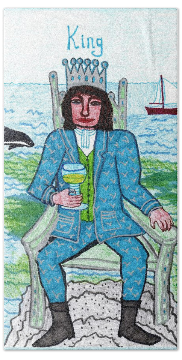 Tarot Beach Towel featuring the drawing Tarot of the Younger Self King of Cups by Sushila Burgess