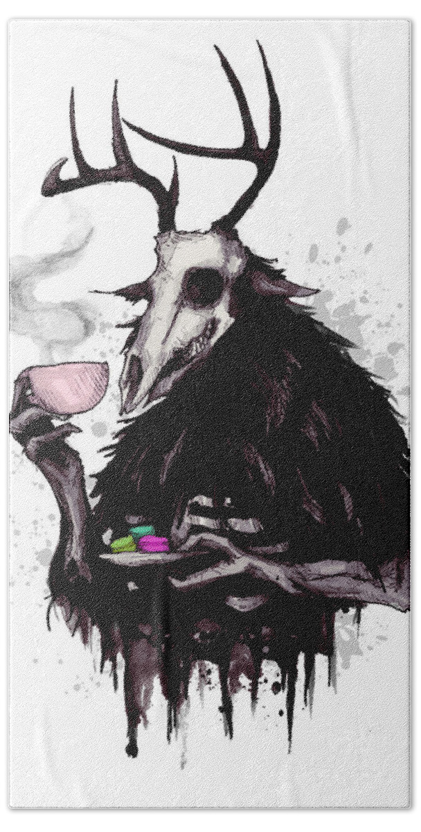 Wendigo Beach Towel featuring the drawing Tea Time by Ludwig Van Bacon