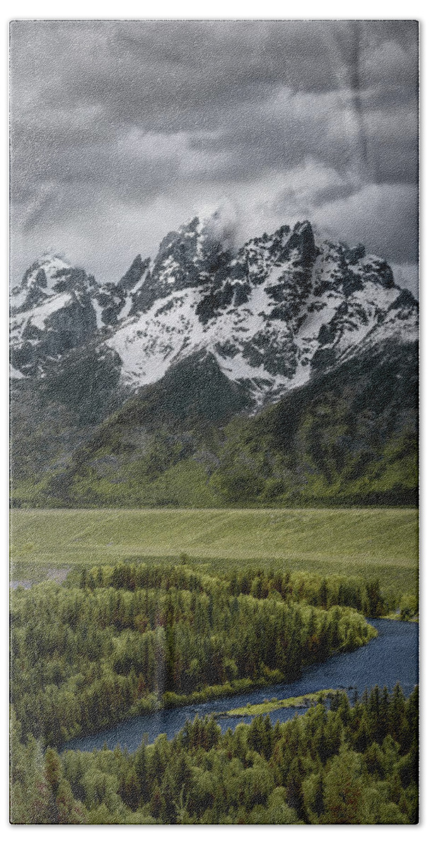 Tetons Beach Towel featuring the photograph Tetons over the Snake River by Jon Glaser