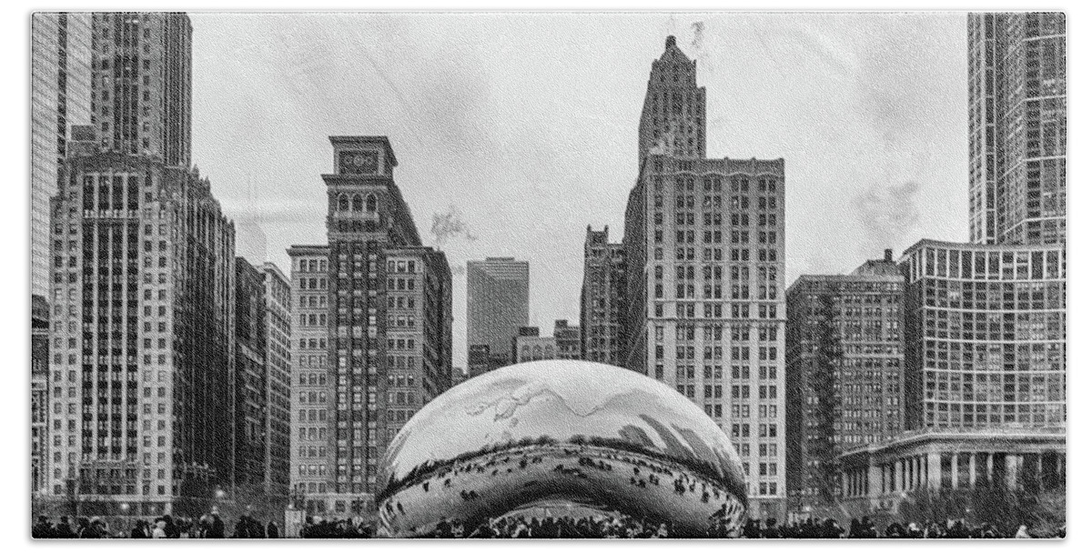 Chicago Beach Towel featuring the photograph The Bean black and white by Framing Places
