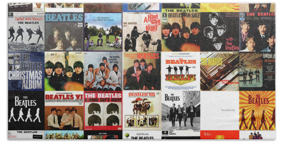 The Beatles Beach Towel featuring the digital art The Beatles Covers by Pheasant Run Gallery