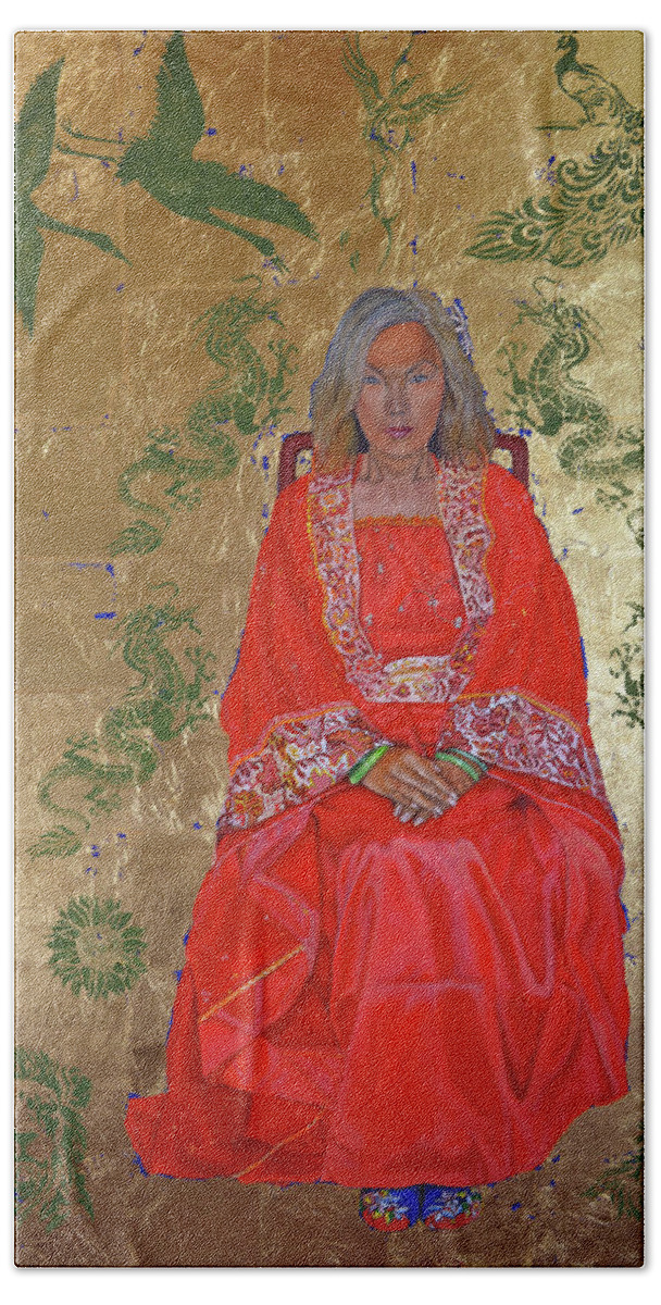 Chineseart Beach Towel featuring the painting The Chinese Empress by Thu Nguyen