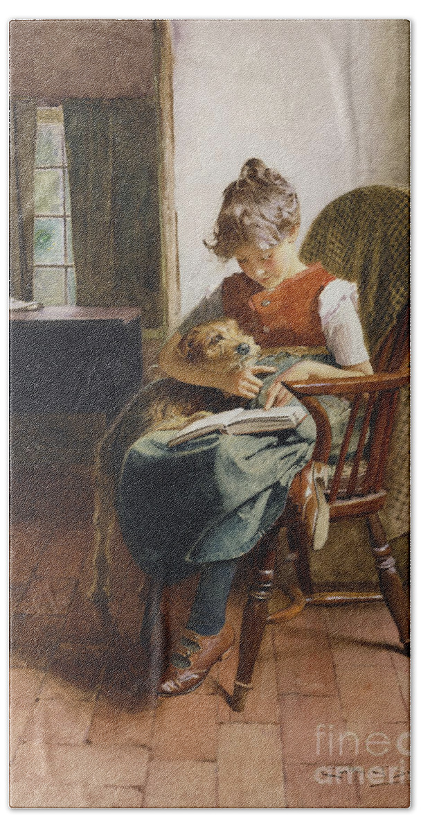 Animal Beach Towel featuring the painting The First Lesson, 1897 by Carlton Alfred Smith
