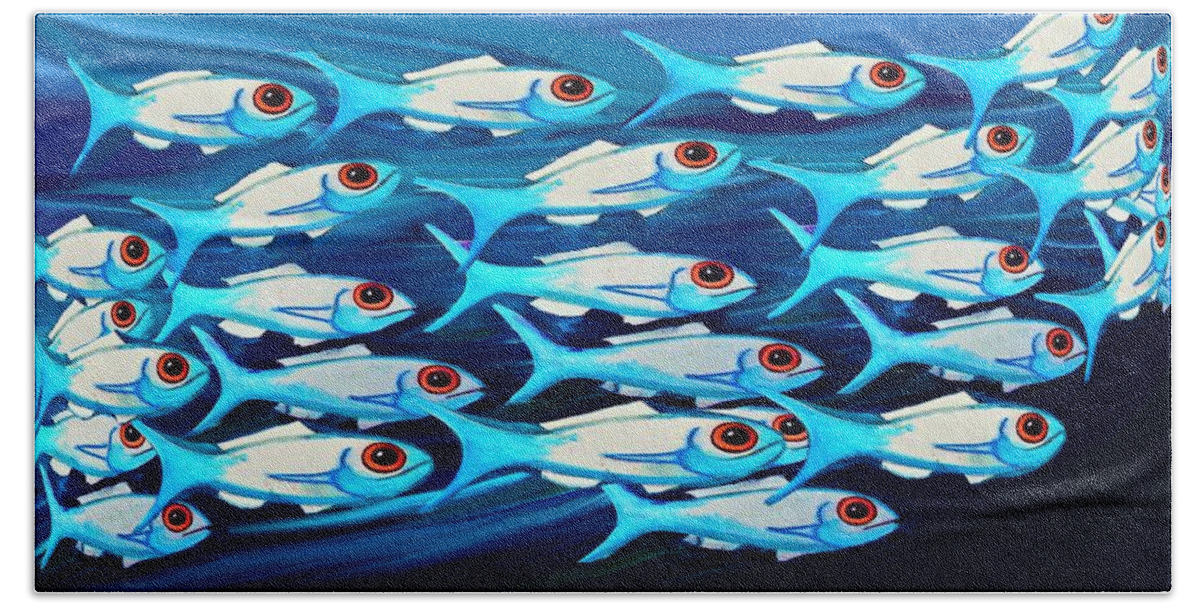 Modern Abstract Beach Towel featuring the painting The Fish Ball - Here We Go Round by Joan Stratton