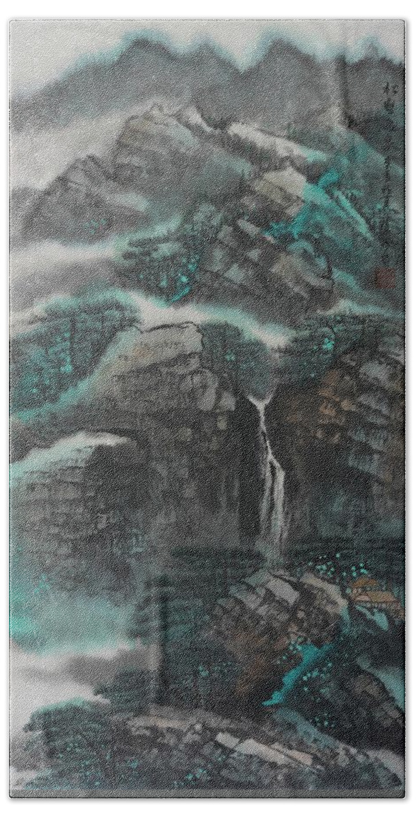 Chinese Watercolor Beach Towel featuring the painting The Four Seasons Version 1 - Spring by Jenny Sanders