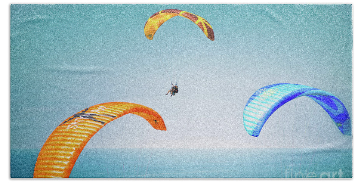 Paragliding Beach Towel featuring the photograph The Glide by Becqi Sherman