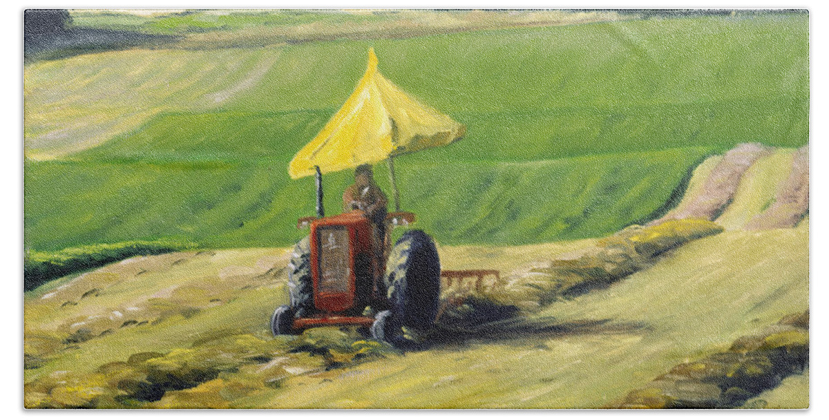 Landscape Beach Towel featuring the painting The Haymaker by Rick Hansen