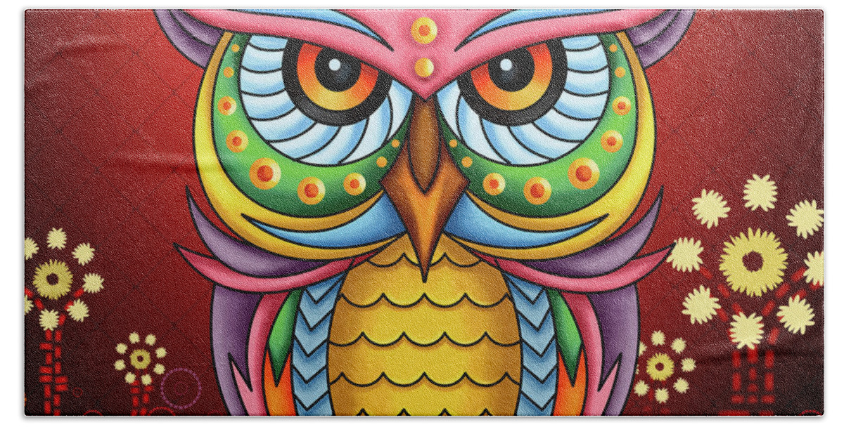 Owl Beach Sheet featuring the digital art The Incredible Colorful Owl by Peter Awax