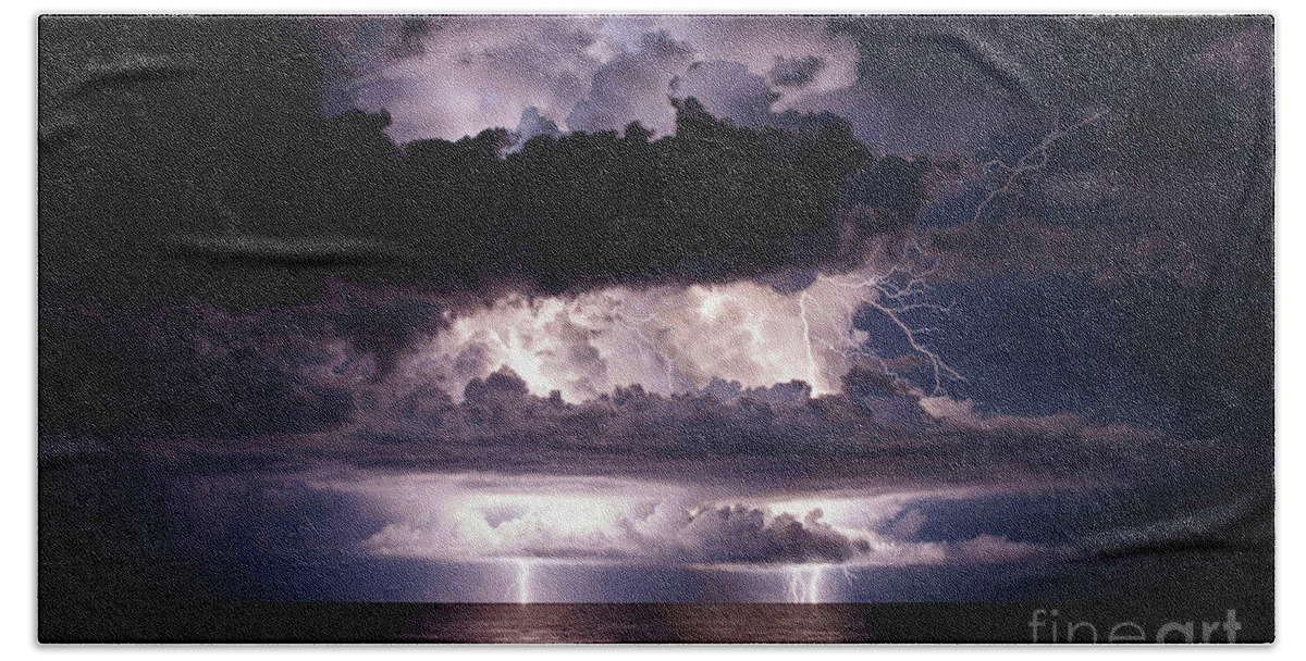 Lightning Beach Towel featuring the photograph The Levels by Quinn Sedam