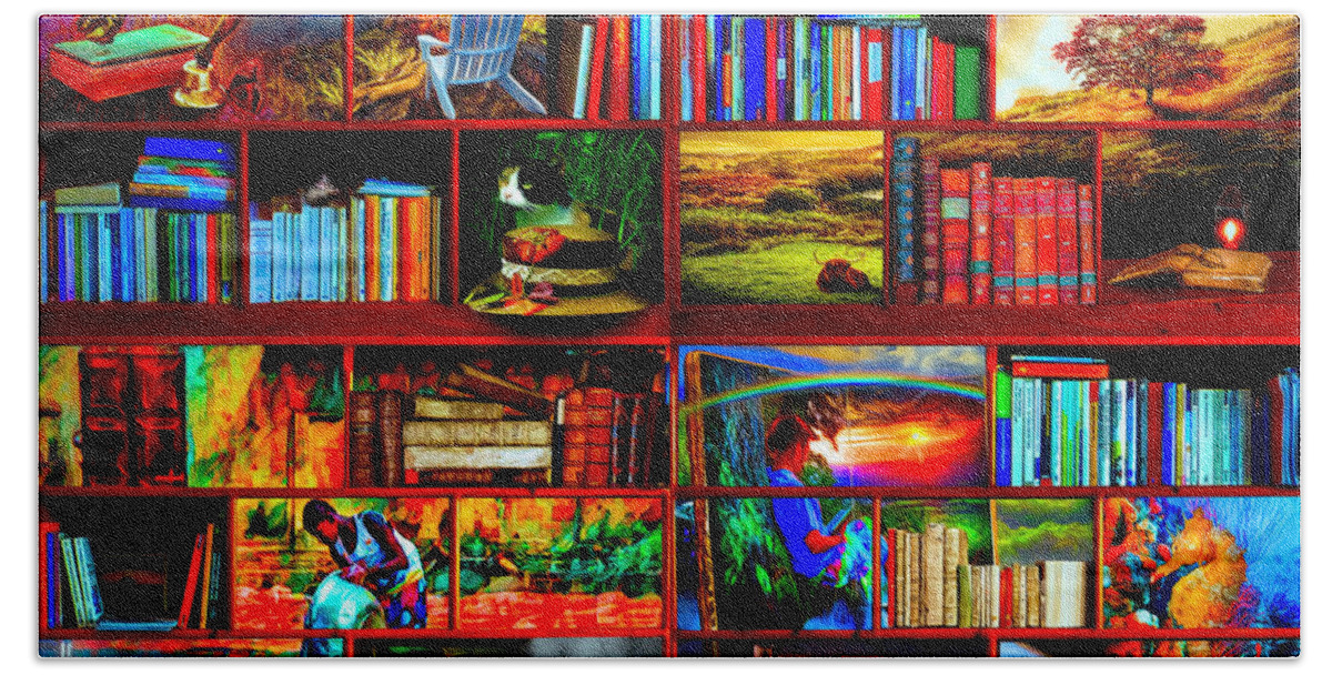 Boats Beach Towel featuring the digital art The Library The Travel Section by Debra and Dave Vanderlaan
