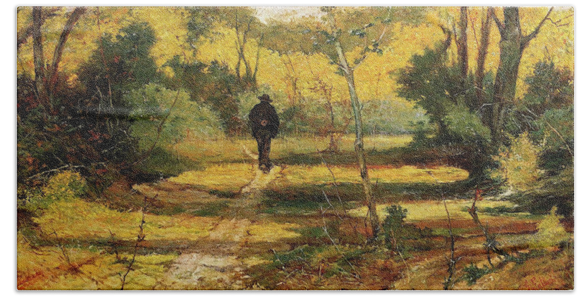 Giovanni Beach Towel featuring the painting The Man in the Woods by Giovanni Fattori